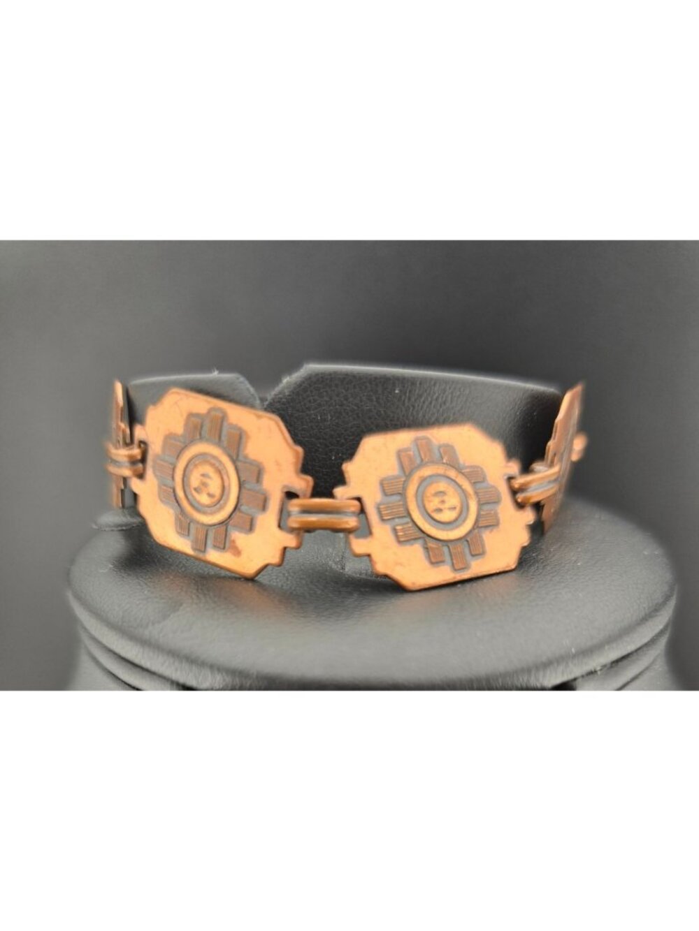 Southwestern Solid Copper Bracelet Happy Sun Face Links Retro Vintage 6.75"